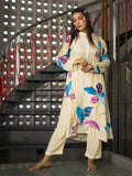 Multi-Color Leaf Print Cream Kurta Set earthofab