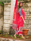 Red color Ajrakh Based Printed Muslin Straight Kurta Pant Set with Dupatta earthofab